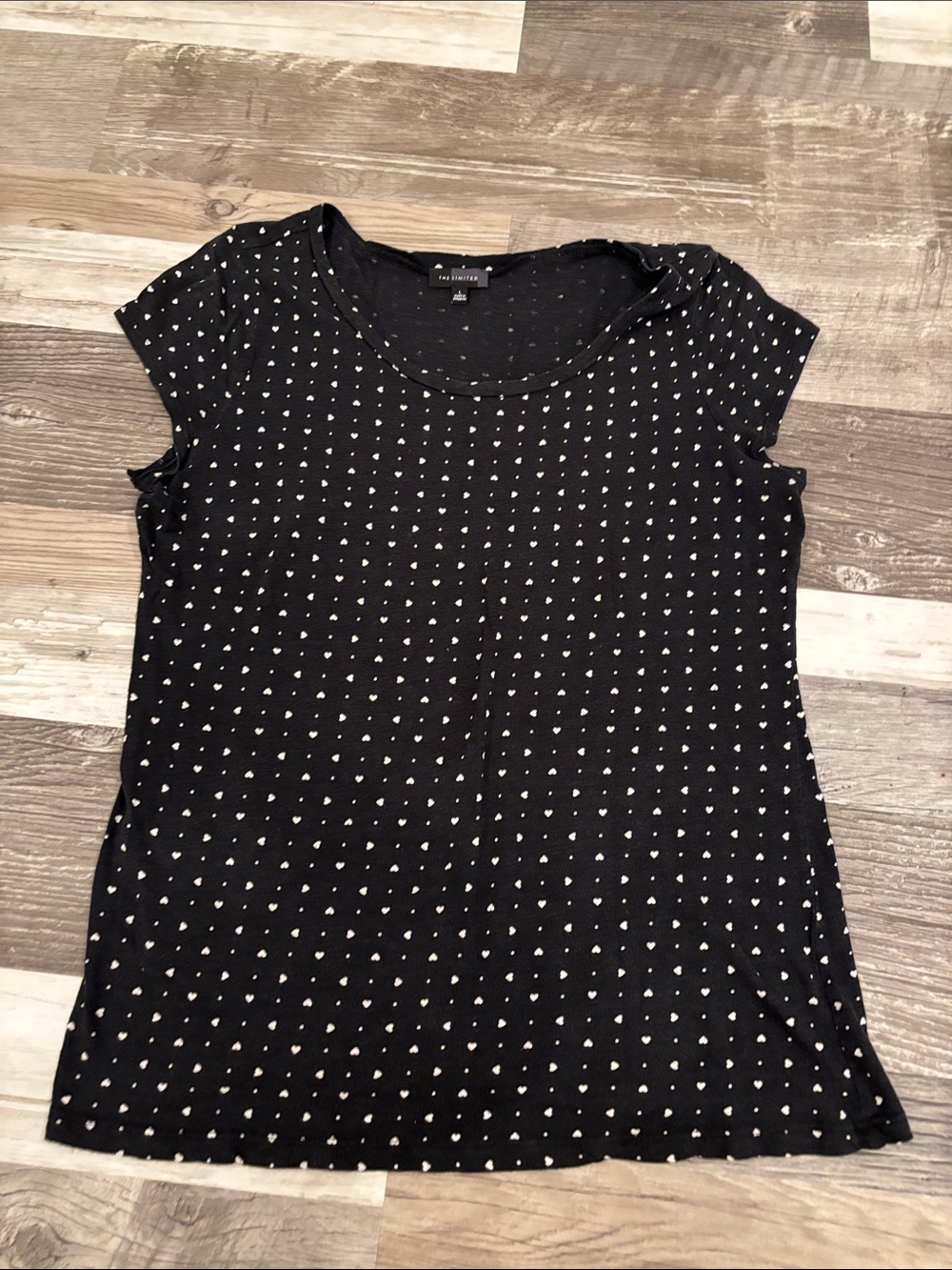 The Limited Black Cap-Sleeve Tee with White Heart Print